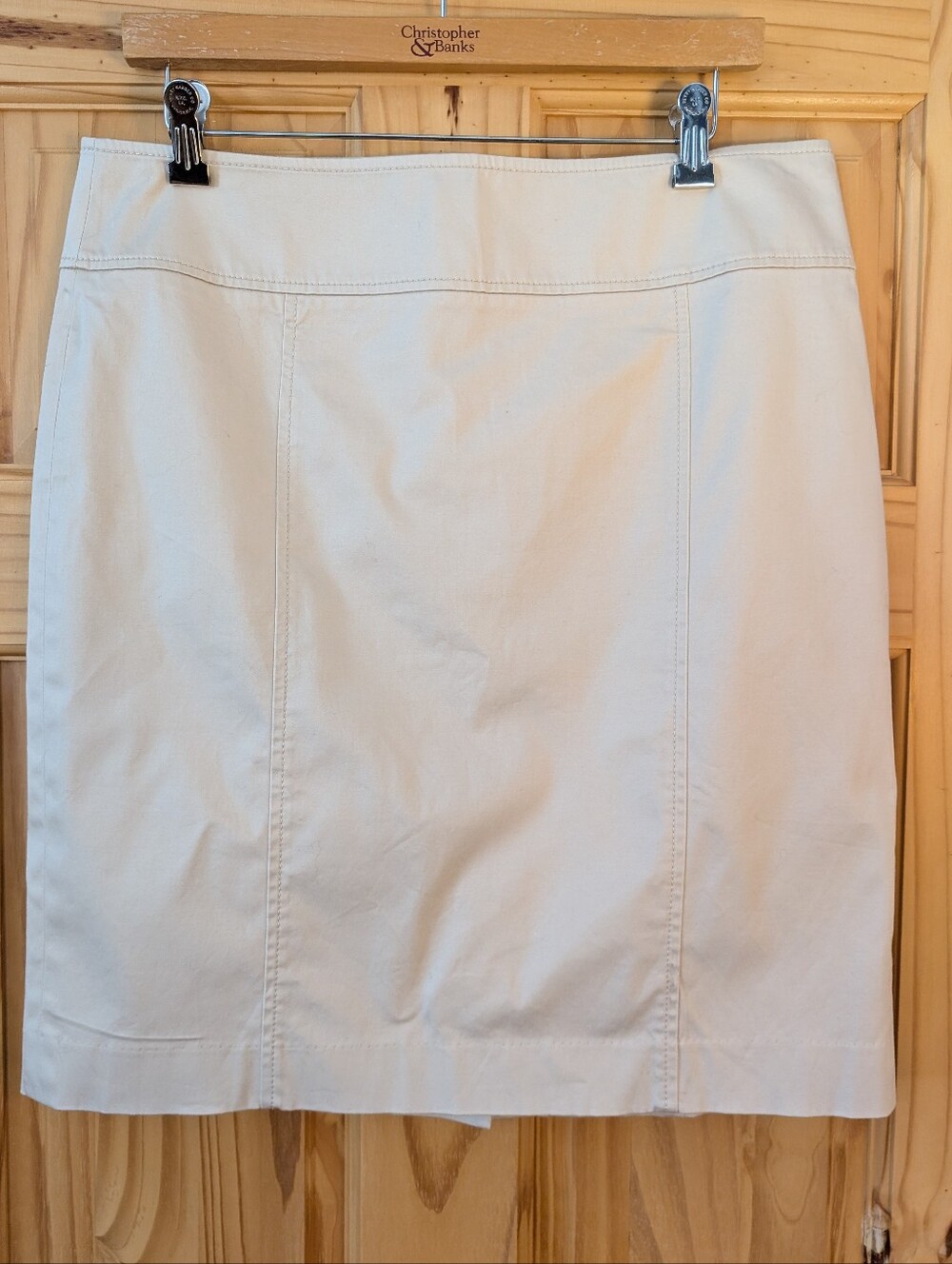 Talbots Cream/Tan Cotton-Blend Pencil Skirt with Panel Seams Fully Lined Size 12